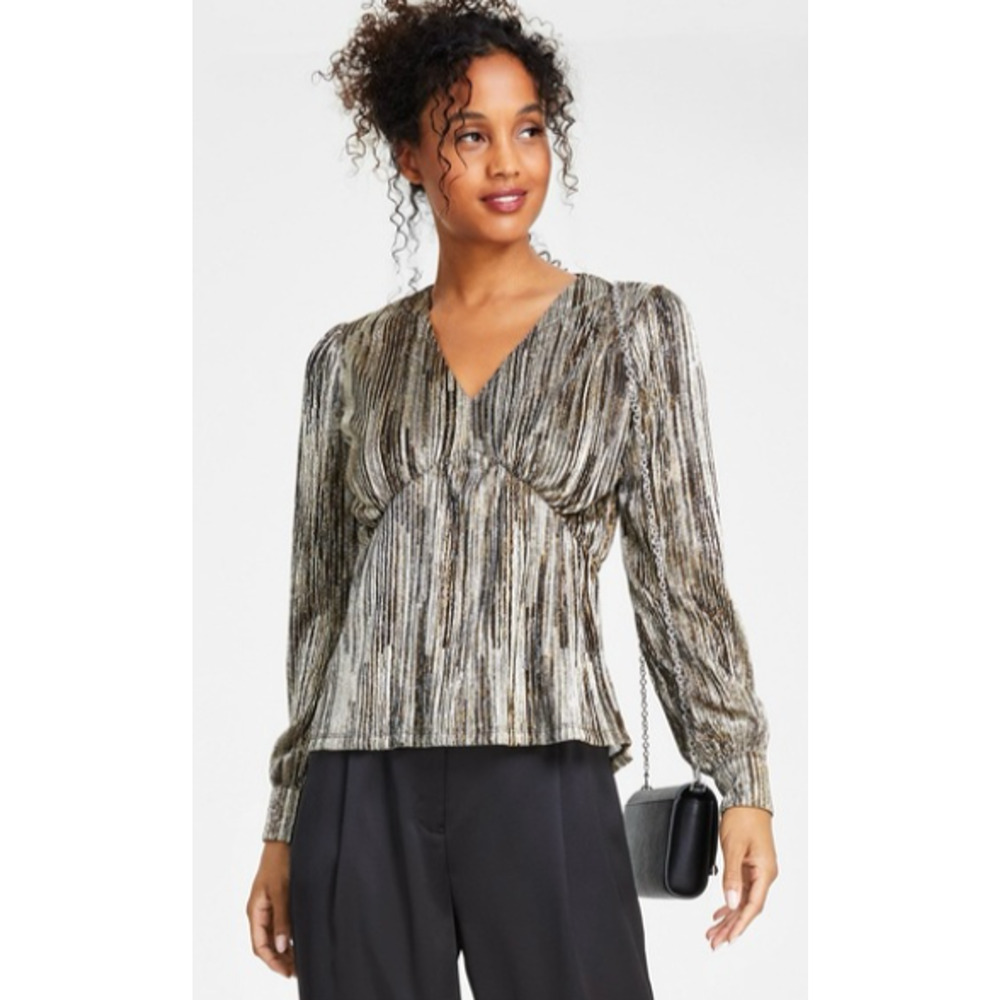 Michael Kors Women's Metallic Plisse Peplum Top Size Large 8-12